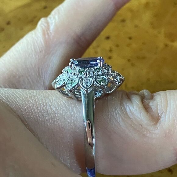 Natural Tanzanite Tsavorite Garnet Sterling Silver Ring Size 7 - Picture 3 of 9